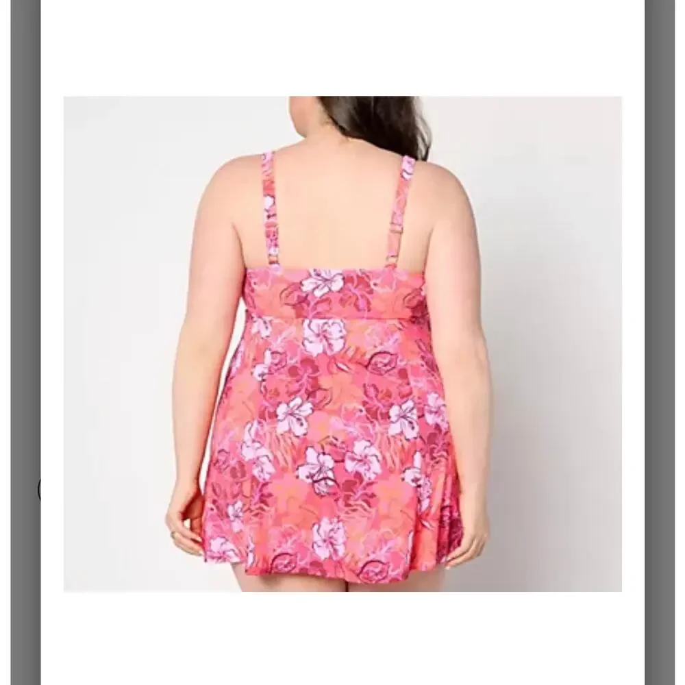 Kim Gravel x Swimsuits For All Square Neck Swim Dress sz 8 modern dot